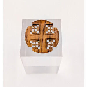 Vintage Jerusalem Cross Brooch Hand Carved Wooden Crusades Religious‎ Handmade